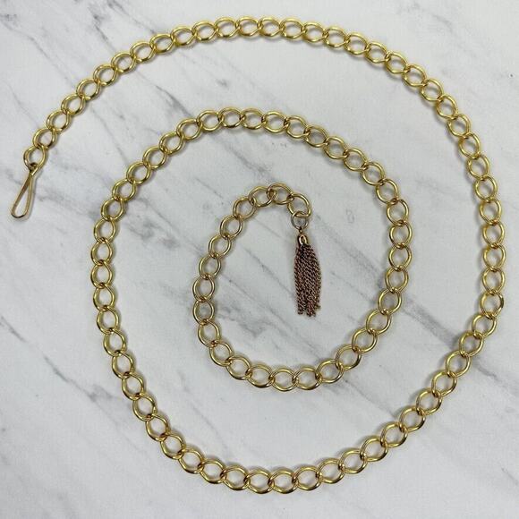 Gold Tone Chain Link Belt Tassel Charm Y2K Festival One Size (OS) ✨ - Picture 1 of 11